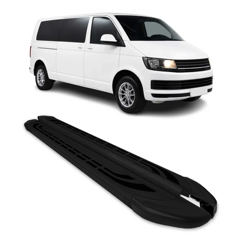Trittbretter Seitenschweller für VW Transporter T6 2015-24 L2 Aluminium Schwarz