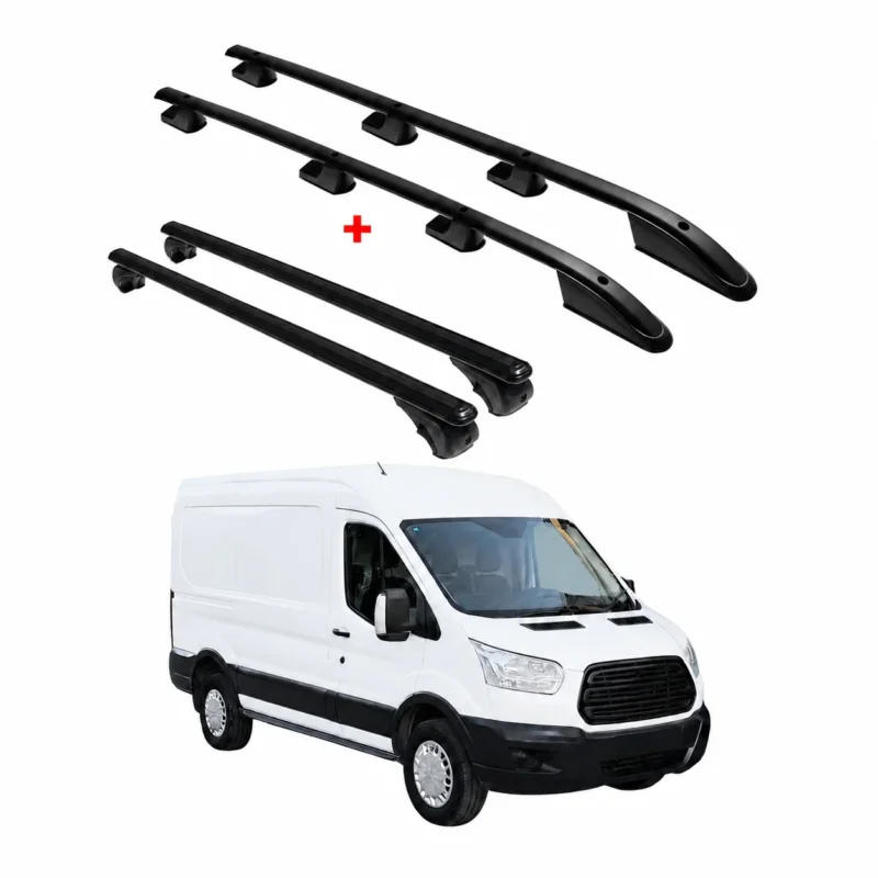 Dachreling + Dachträger für Ford Transit 2015-2026 L2 Mitte RS Alu Schwarz 4x