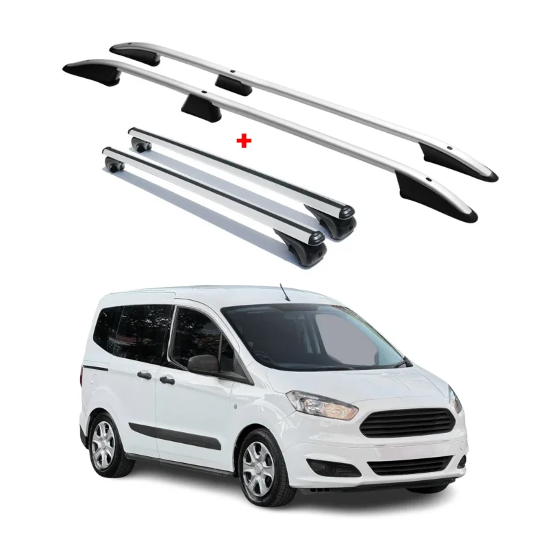 Dachreling + Dachträger für Ford Courier 2014-2023 Kurzer Aluminium Silber 4x