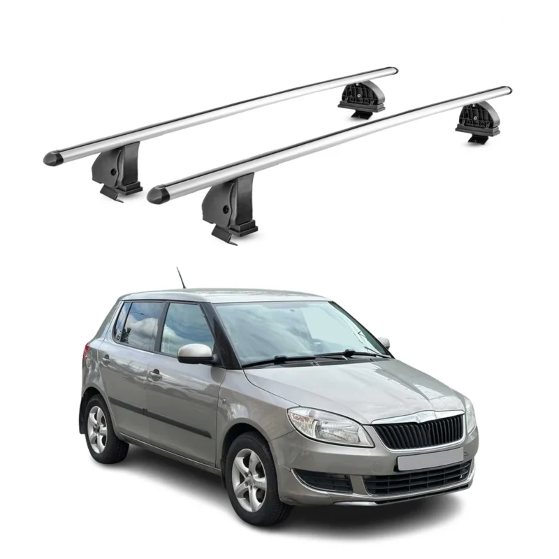 Alu Dachträger für Skoda Fabia II 2007-2014 TÜV T-Nut Abschließbar 2tlg Silber