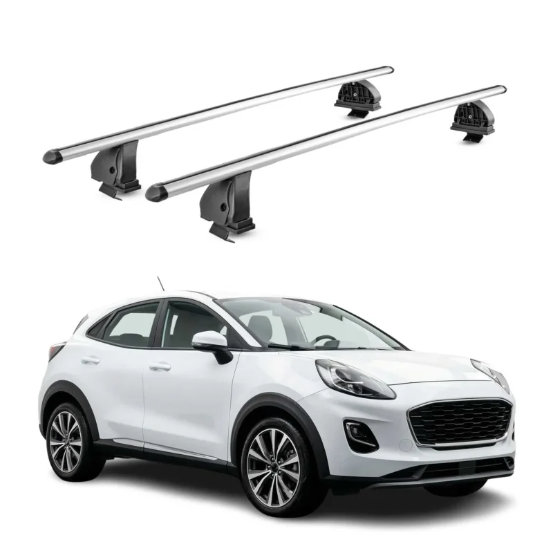 Alu Dachträger für Ford Puma 2019-2026 TÜV Abschließbar T-Nut 75 kg 2tlg Silber