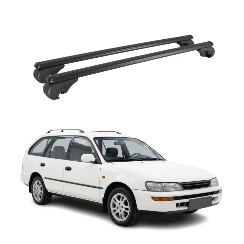 Dachträger Grundträger für Toyota Corolla mk8 Touring 1997-2002 Alu Schwarz 2tlg