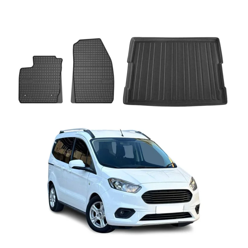 Fußmatten & Kofferraumwanne Set für Ford Tourneo Courier 2014-2024 Gummi 3x