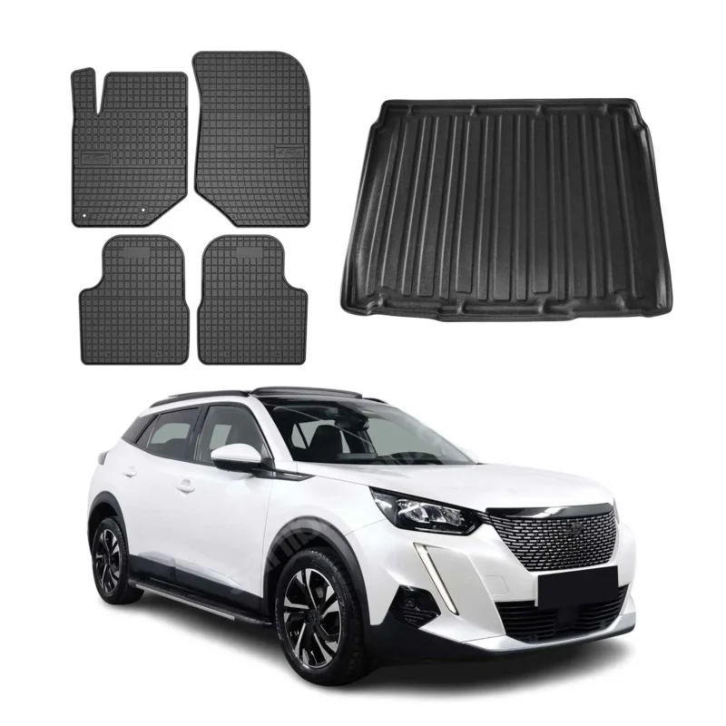 Fußmatten & Kofferraumwanne Set für Peugeot 2008 2019-2026 Gummi TPE Schwarz 5x