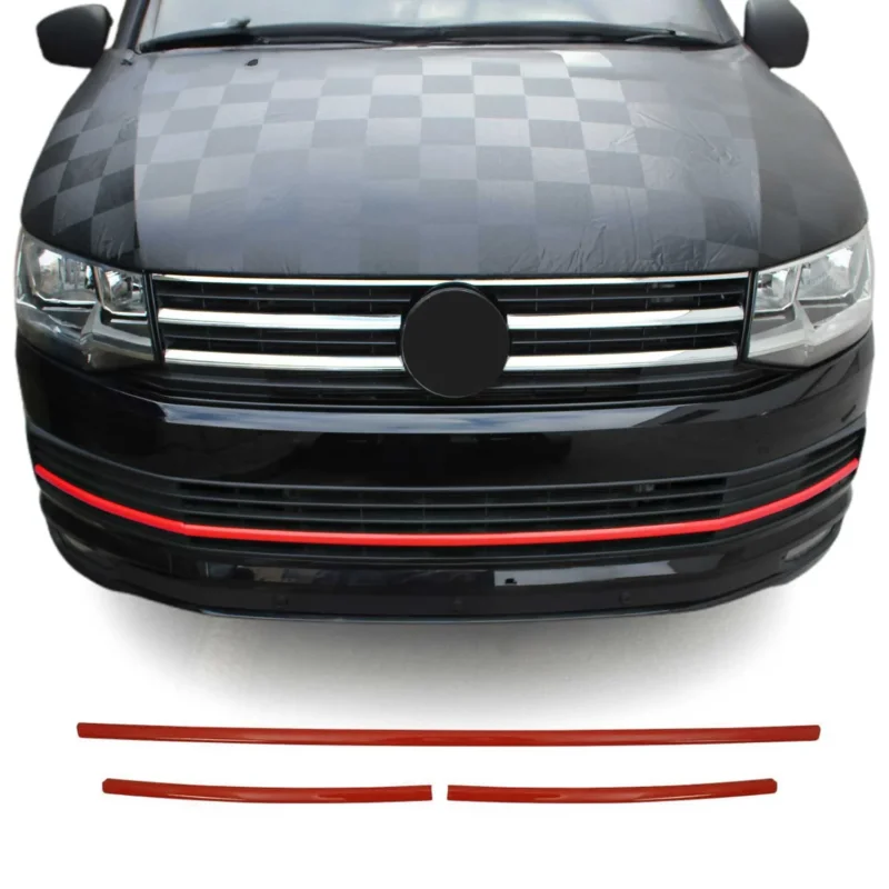 Kühlergrill Leisten Grillleisten für VW T6 2015-2019 Highline Edelstahl Rot 3tlg