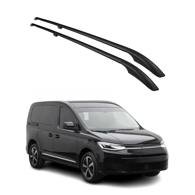 Dachreling für VW Caddy 2020-2026 Kurzer Relingträger Alu Schwarz 2x