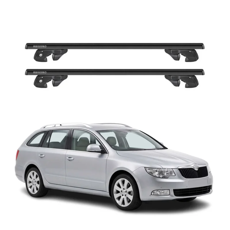 Dachträger für Skoda Superb II Kombi 2008-2013 Pre-FL Alu 90kg TÜV Schwarz 2tlg