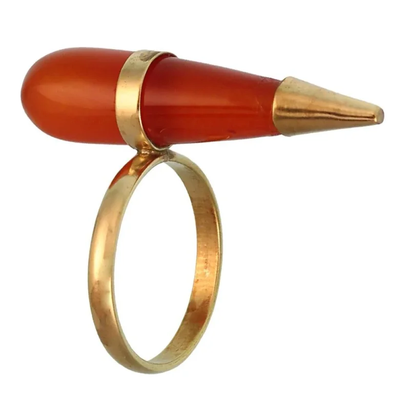 Messing Ring golden Edelstein Karneol orange Tropfenform glatt geschliffen antik - chic - net.de