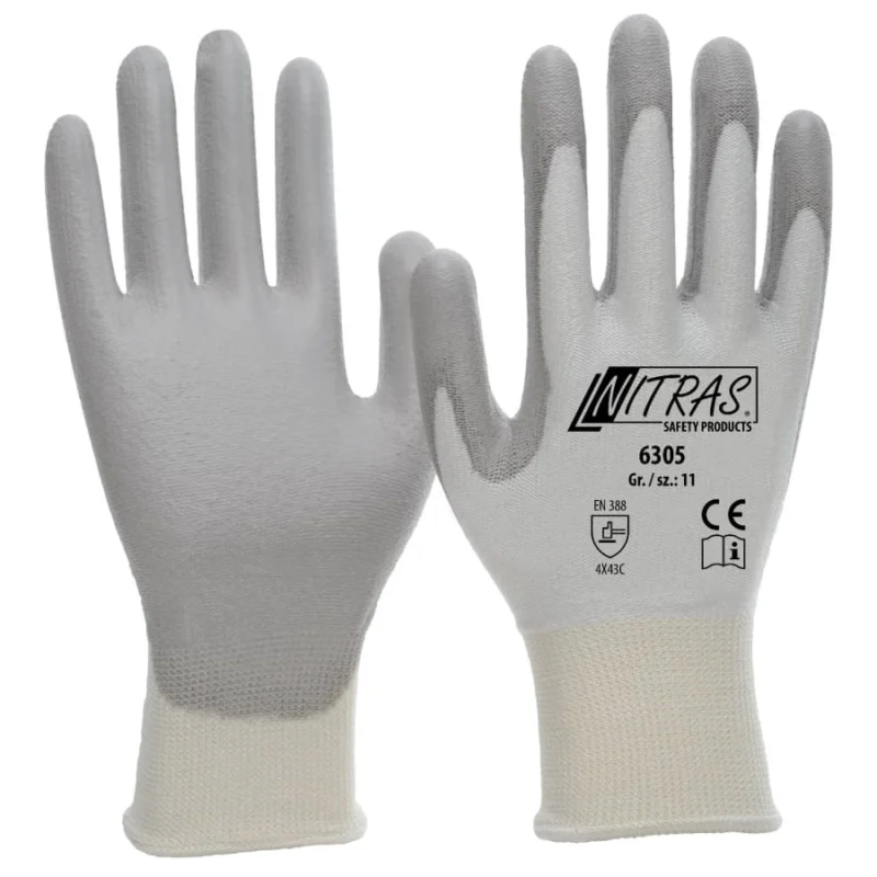 NITRAS Schnittschutzhandschuhe, PU grau Größe S (6) – 1 Packung (10 Paar)