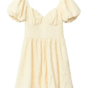 Gina Tricot gelbes Kleid mit Puffärmeln, gestickten Details und definierter Taille.