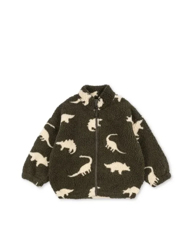 Teddyjacke Jody Dino Silhouette mit weißen Dinosauriern von Konges Sløjd als Freisteller von vorne