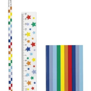 Set mit 18 Regenbogen-Schreibwarenartikeln