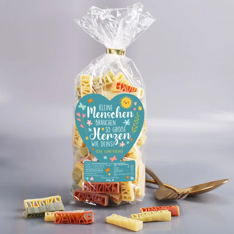 Danke-Nudeln mit Wunschtext für Erzieherinnen und Lehrer | Große Herzen