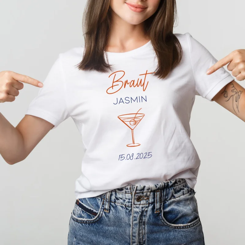 T-Shirt für den JGA | Personalisiert für Braut & Team Braut | Weiß