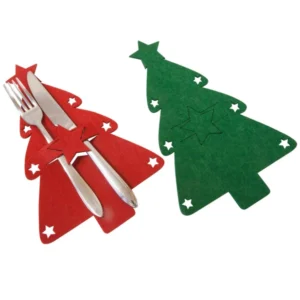 Porte-couverts sapin pour décoration de Noël rouge et vert en feutrine