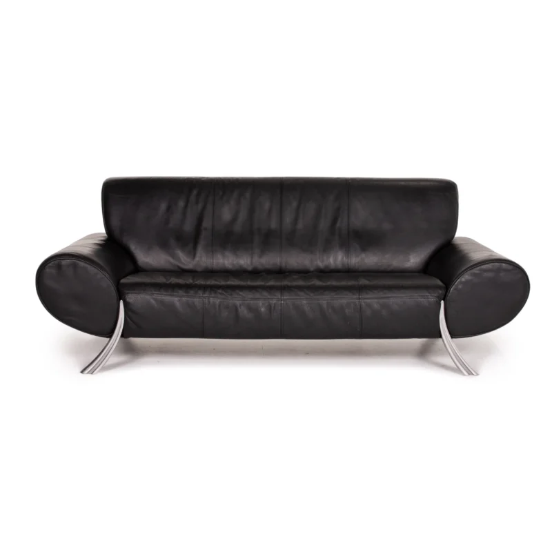 Rolf Benz Leder Sofa Schwarz Dreisitzer Couch #14996