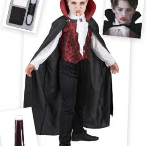 Vampir-Kostüm-Set für Kinder Halloween-Kostüm 6-teilig schwarz-rot-weiss