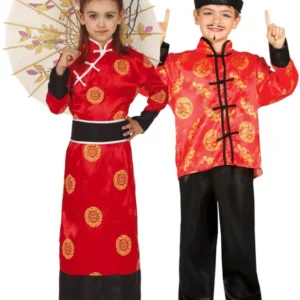 Kimono-Paarkostüm für Kinder Chinesische-Verkleidung Rot-schwarz